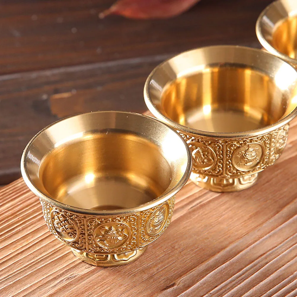 

Pure Copper Buddha Cup Golden Auspicious Pattern Water Grail Household Worship Ritual Anti Aging Bright Color Perfect Gift