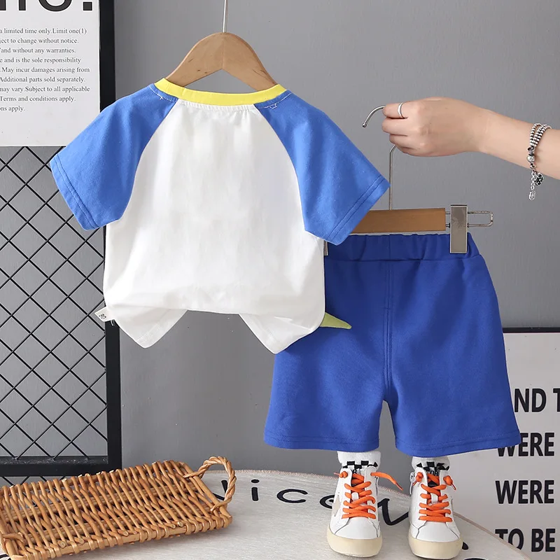 Toddler Boys Summer Suit 2026 Korean Casual Round Neck Dinosaur Short Sleeve T-shirt and Shorts Two Piece Set Children's Clothes