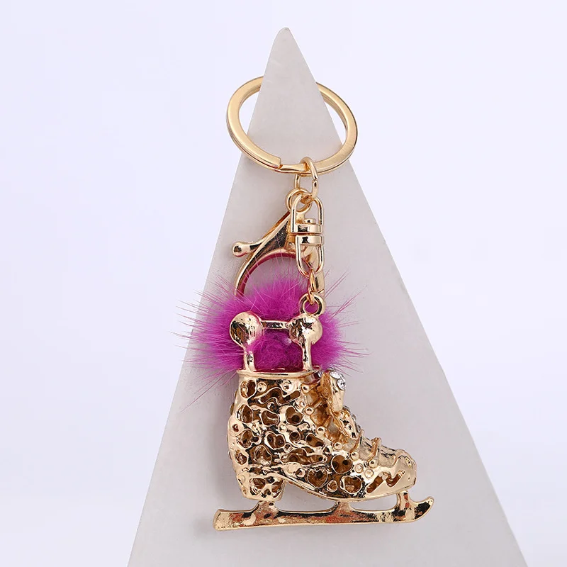 Creative Ice Skating Shoes Keychain Women Backpack Rhinestone Ornament Key Ring