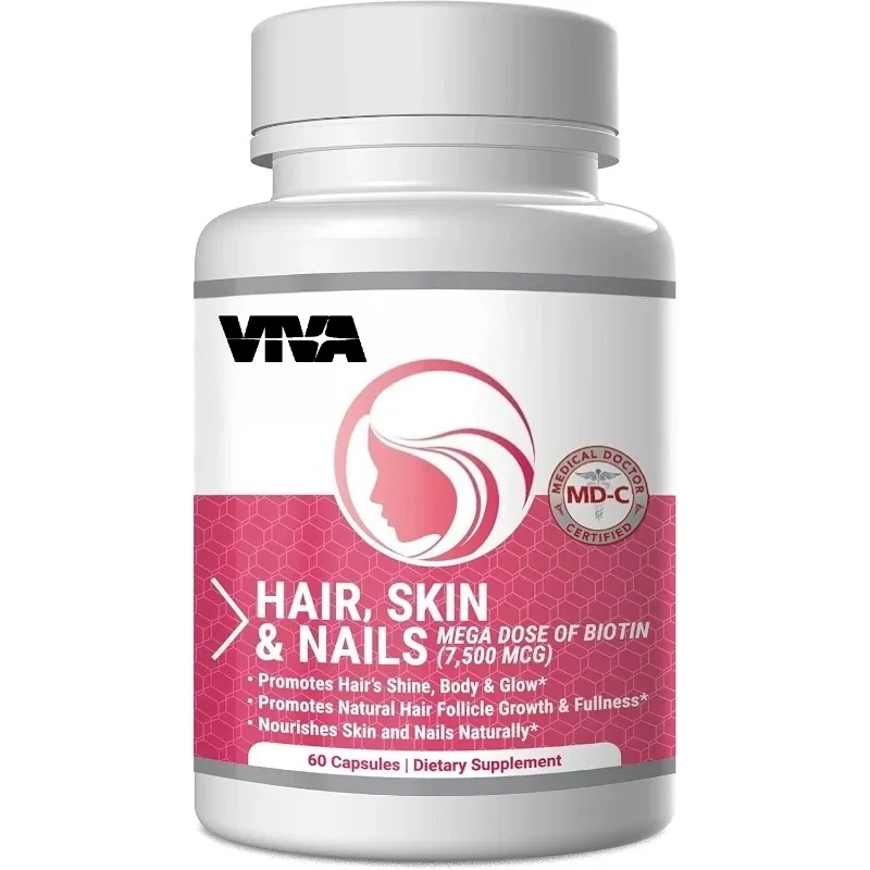

Healthy hair, skin, and nail vitamins -7500 micrograms of biotin, amino acids, collagen, and hyaluronic acid-60 capsules