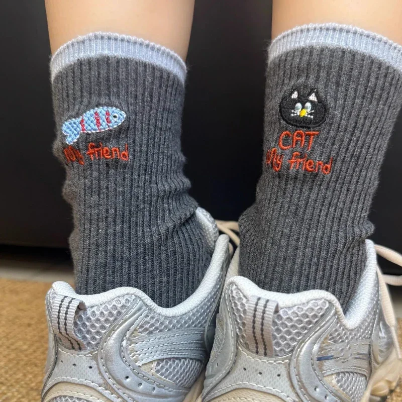 المطرزة هريرة الأطفال منتصف جوارب أنبوبية الربيع والخريف لطيف الكرتون جوارب قطنية Ins الرياضة المرأة جوارب أنبوبية طويلة #3