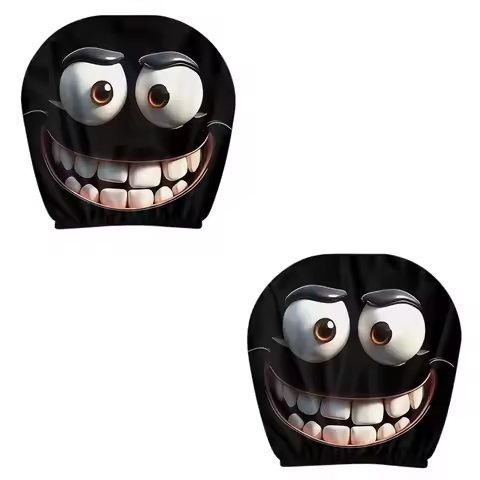2 Pcs Funny Facial Expressions Car Pillowcase Double-sided Pattern Breathable Decorative Cushion Cover Elastic Washable