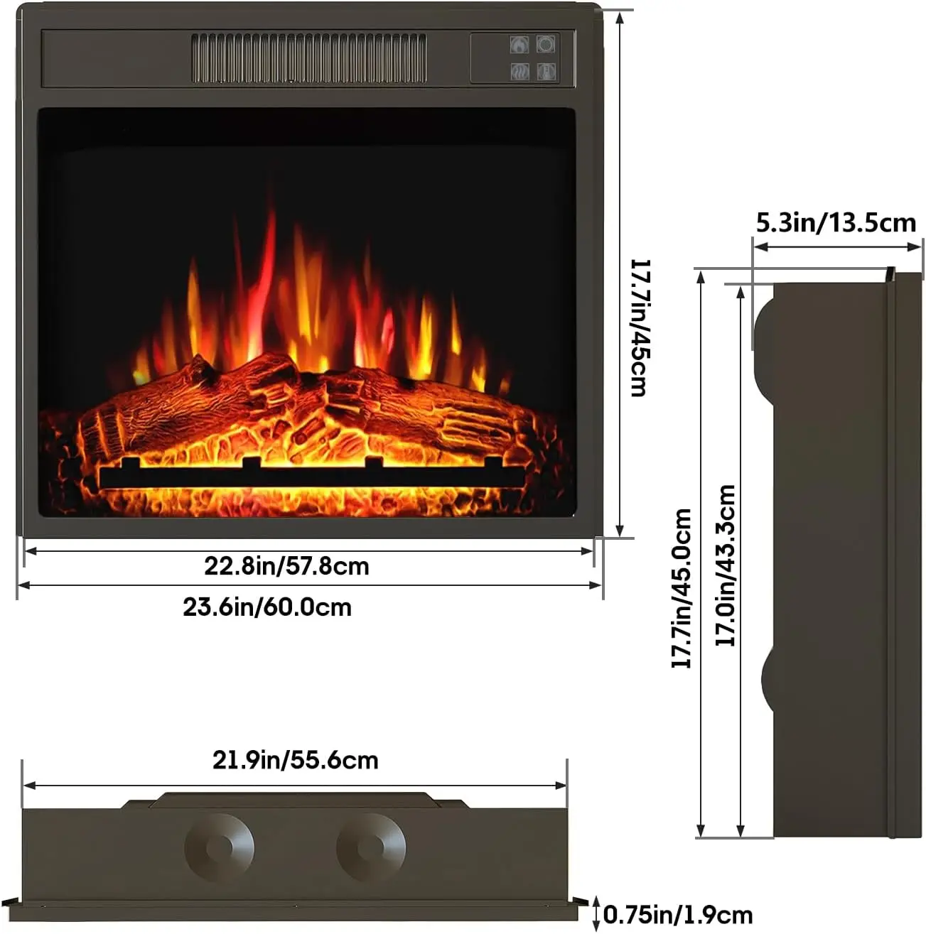 Riscaldatore per camino da incasso con inserto per camino elettrico da 23" con telecomando a basso rumore con timer Touch Screen Fiamma regolabile