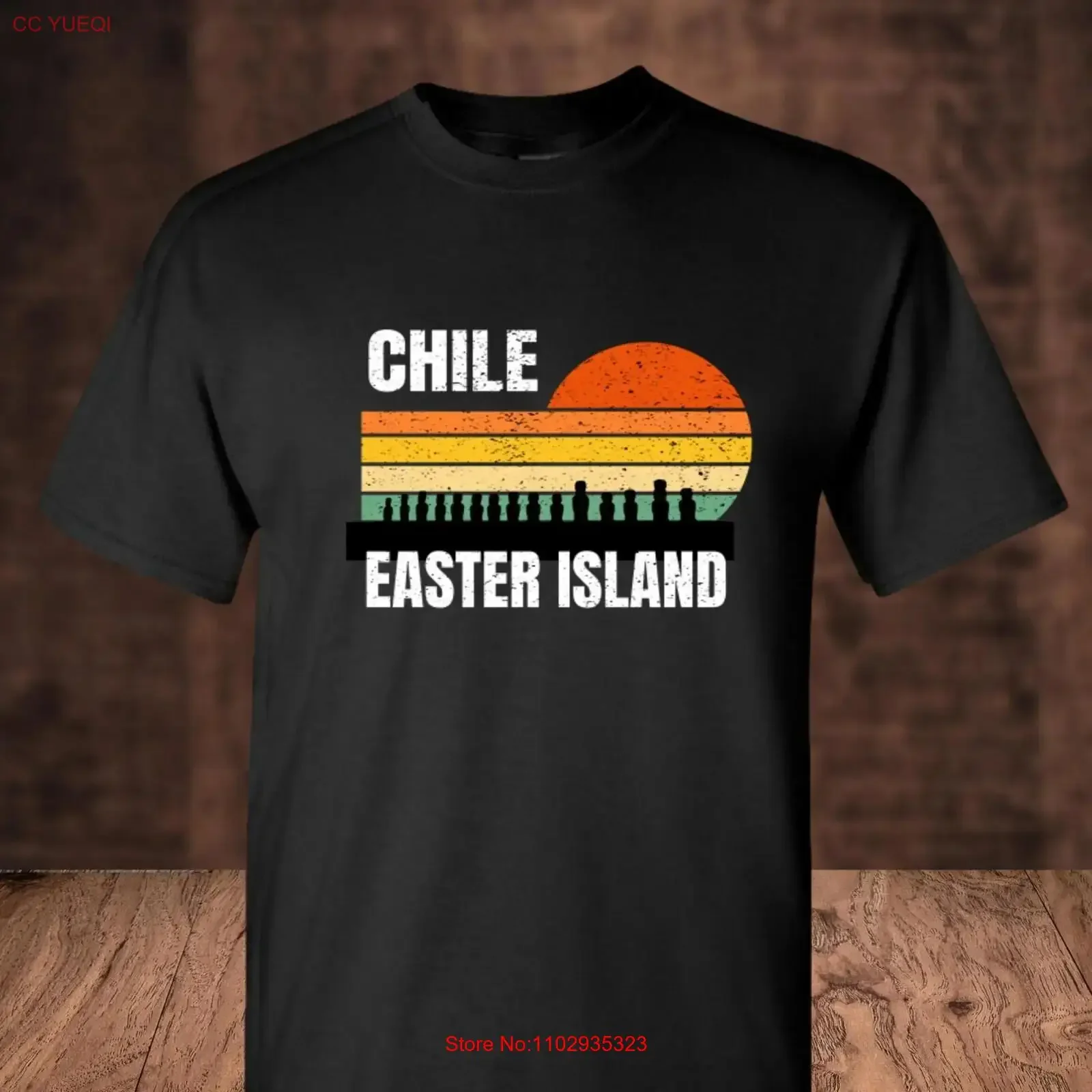 Isla de Pascua Chile Vintage Moai cabeza estatua puesta de sol camiseta para Chilenos recuerdos de Isla de Pascua vintage lavado Casual