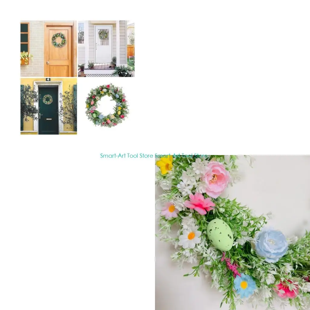 

E1PB Стильный пасхальный венок с яйцами, цветочные гирлянды для входной двери для украшения дома