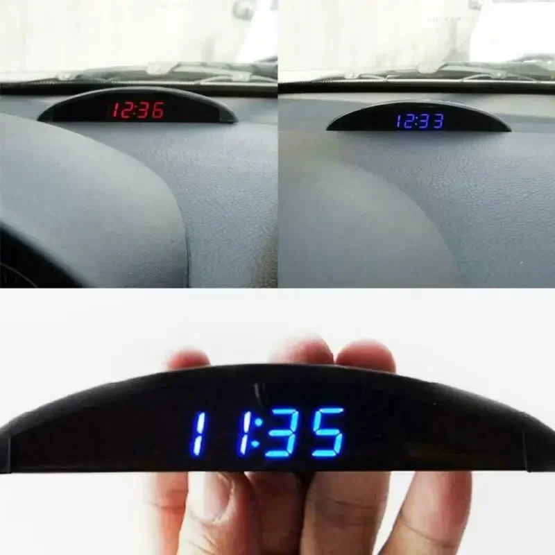 12V Digital LED Alarm Auto Electronic Car Clock Voltmeter Thermometer 3In1 Car Voltmeter Temperature Meter Clock