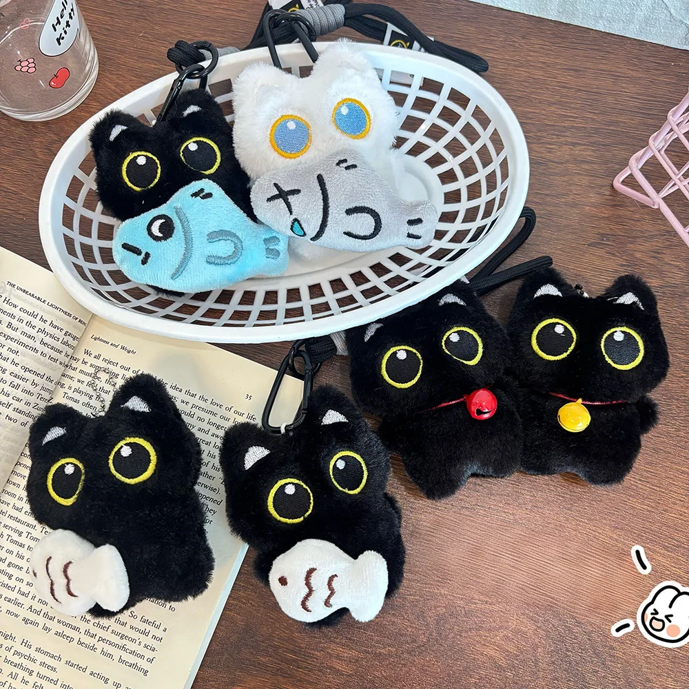 Cute Plush Big Eyed Black Cat Doll Pendant Girl Backpack Doll Pendants Couple Bag Keychain Phone Charms Bag Pendant Accessories - view 2