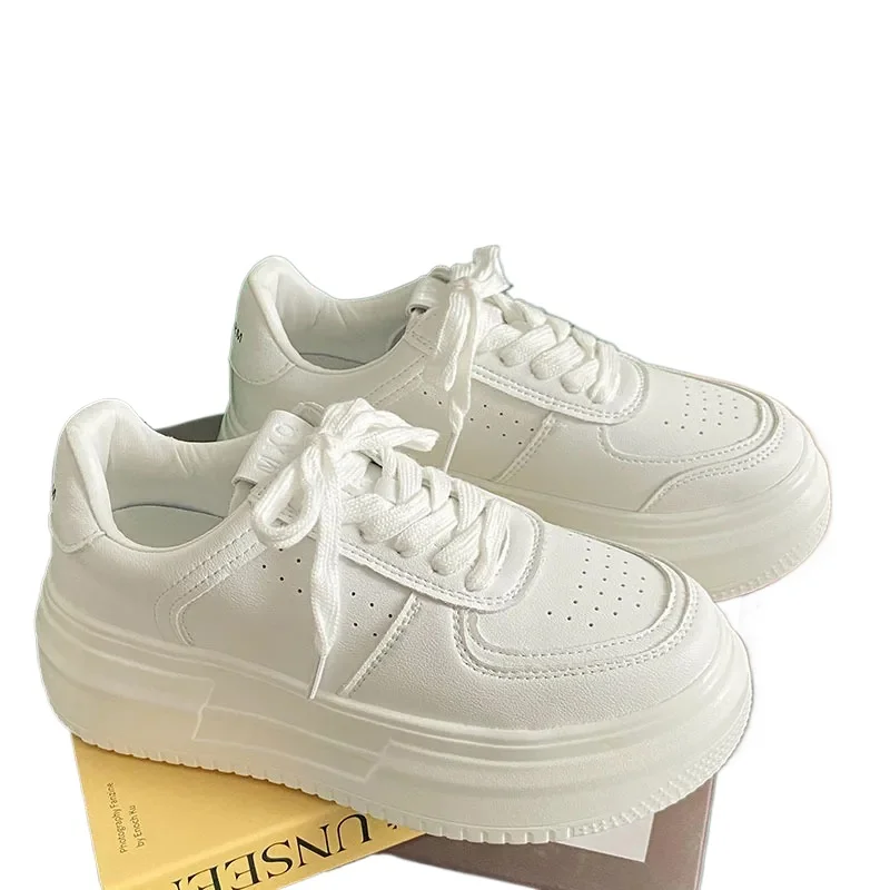 2026 Spring Autumn New PU Women's White Breathable Casual Shoes Woman Vulcanize Sneakers Walking Running Platform Flats Shoes