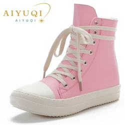 AIYUQI Women's Sneakers Boots Flat 2024 New Couple Canvas Ankle Boots Women Large Size Non-slip Lace-up Women's Booties