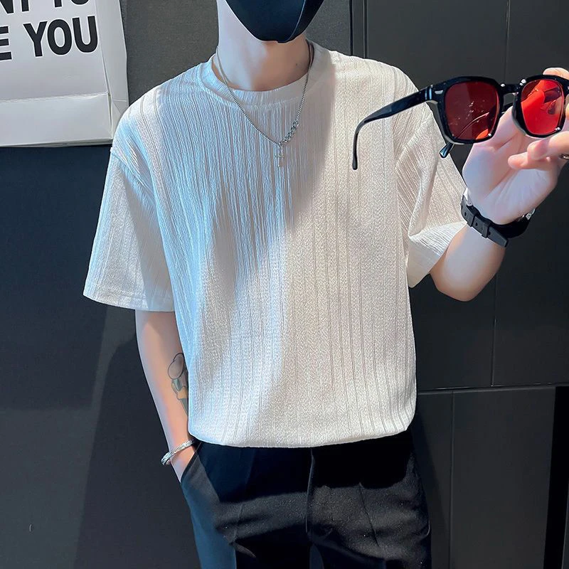 

Summer Solid Color Short Sleeve Men Sweatshirt Korean Street Fashion Casual 2xl Oversized T Shirts Harajuku Hip Hop Gym Clothing