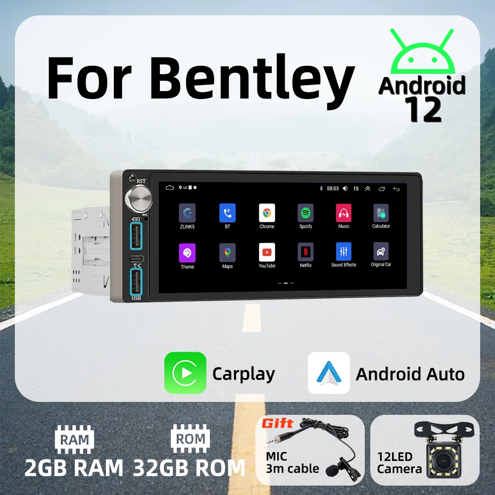 

Wireless Carplay Android Auto Autoradio 6.86" 1Din Radio Android Car Multimedia for Bentley Stereo Head Unit GPS Navigation Wifi