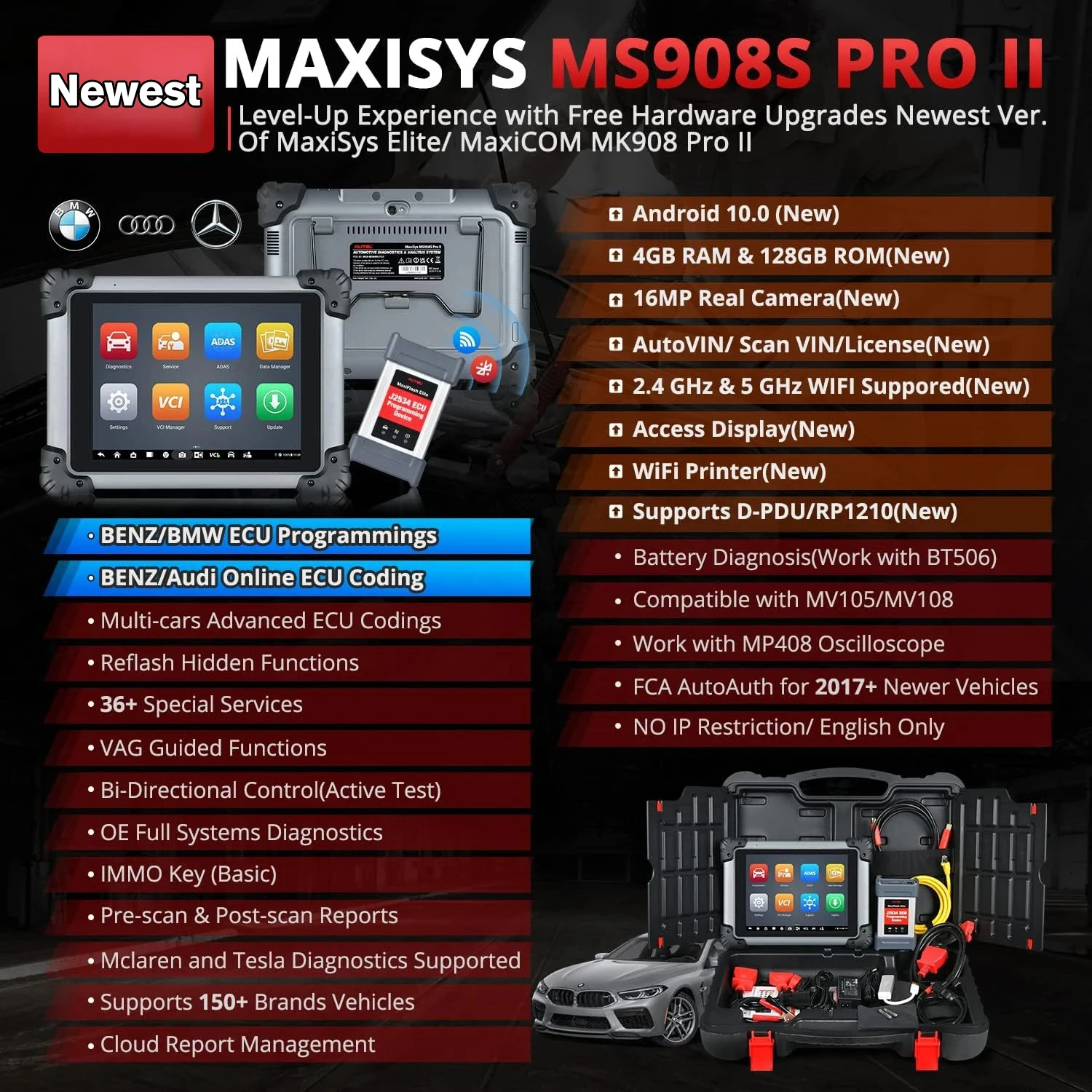 Autel MaxiSYS MS908S PRO II Scanner Diagnose Scann Tool J2534 ECU Programmierung Online Codierung US Ver. von MK908 PRO II, 4000+Test – Detail 2