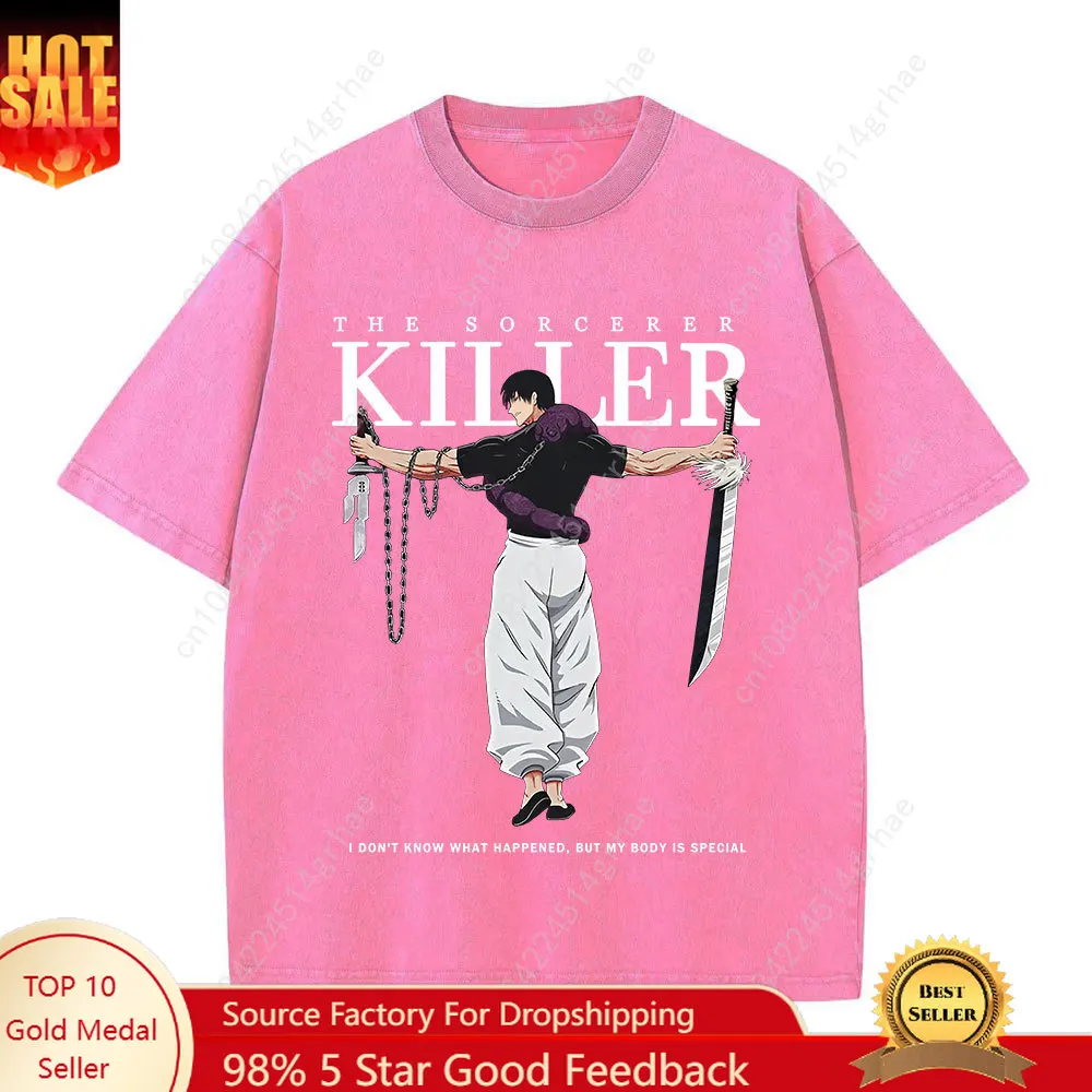 

Anime Retro Pink Washed TShirt Streetwear Hip Hop Print Graphic T Shirt 100% Cotton Unisex Men Women Summer Tops Tees Y2K