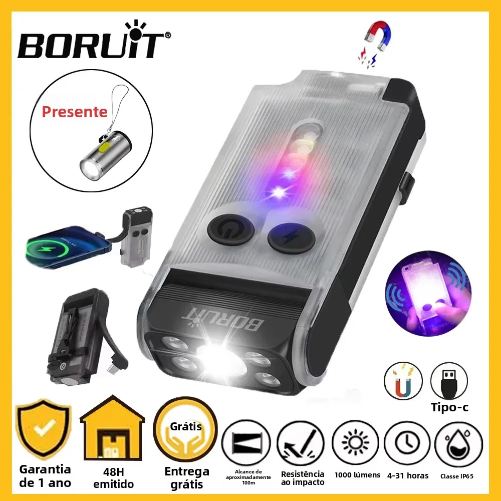 boruit-v30-edc-lampe-de-poche-led-porte-cles-usb-c-batterie-externe-rechargeable-avec-lumiere-uv-alarme-a-pince-magnetique-pour-camping-peche