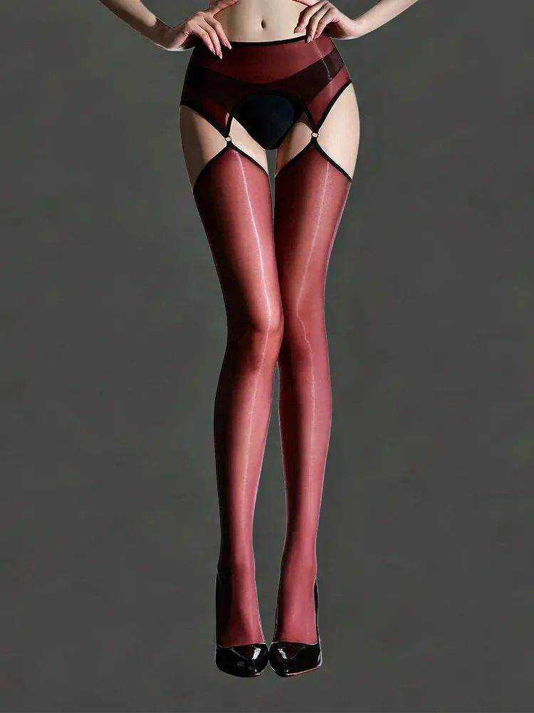 Fashion Ring Connectify Pantyhose Women's Ultrathin Oil Shiny High Elastic Hollow Out Garters With Stocking Package Hip Tights