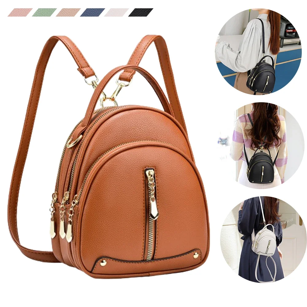 Women Multi-Function PU Leather Mini Backpack Luxury Ladies Solid Color Mini Backpack Soft Small Daypack Shoulder Bag Girl Purse