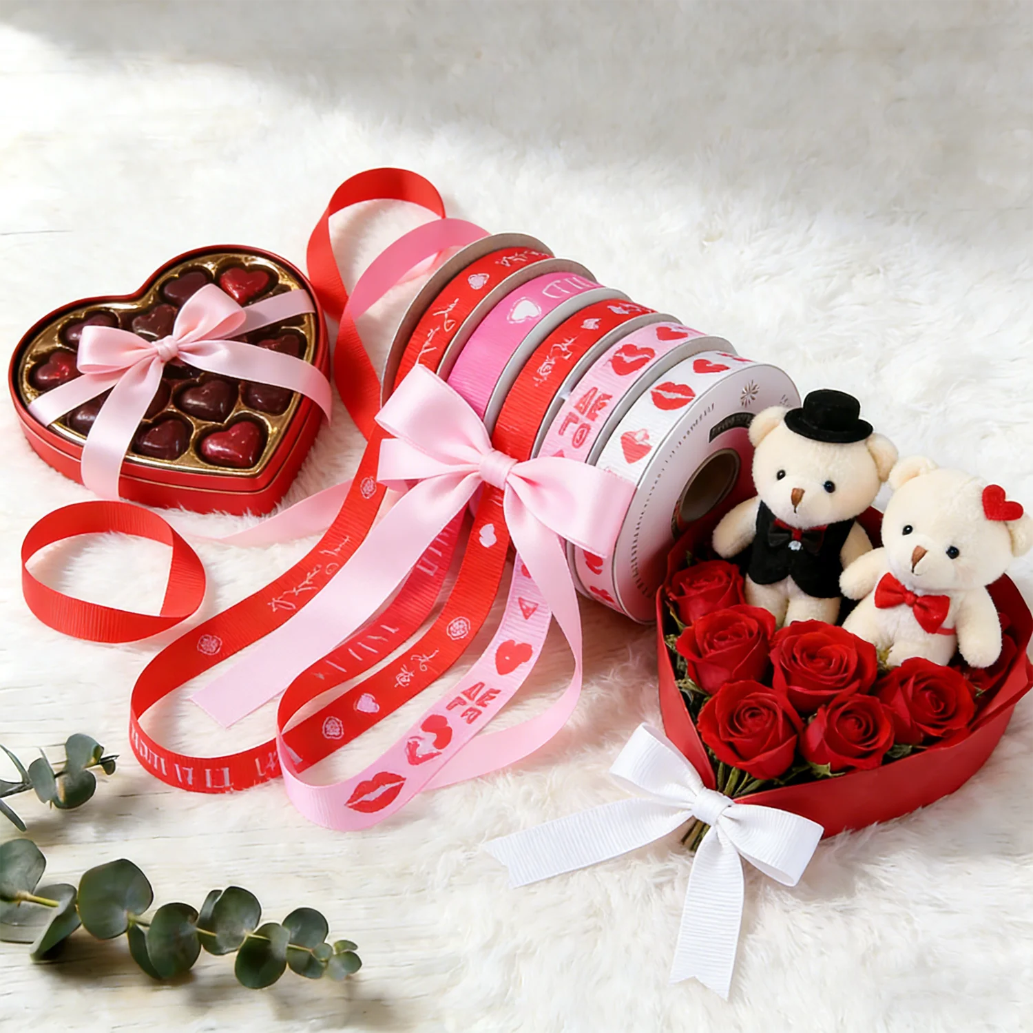 Valentinstagsband mit englischen Buchstaben/Mustern, für Hochzeiten, Feiertage, Geburtstagsfeiern und Geschenkverpackungen für Paare