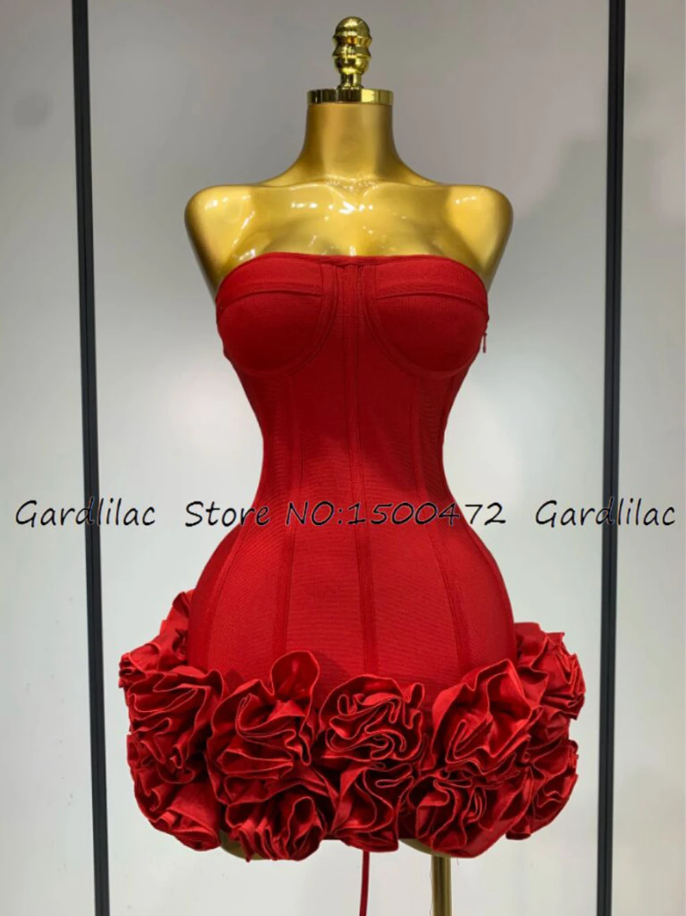 

Women's Strapless Prom Dresses Sexy Flower Short Mermaid Dresses Zipper Pleated Birthday Party Dresses Customized