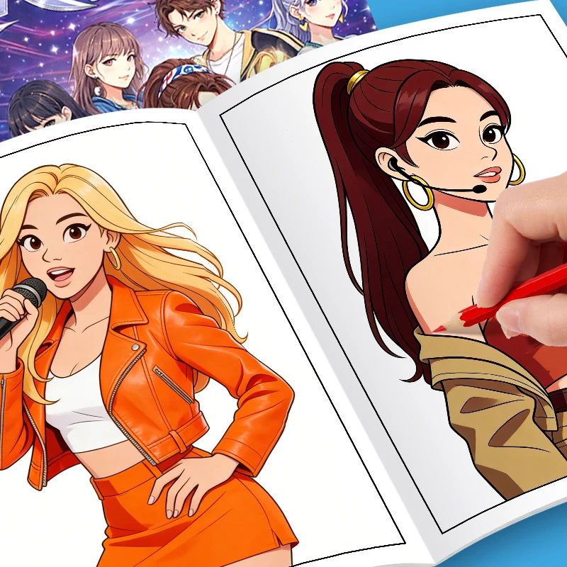 

Книга-раскраска в стиле K-Pop с комиксными иллюстрациями, аниме, эскизами персонажей и художественными работами, а также комикс-персонажами, вдохновленными корейскими дорамами. Идеально подходит для подарка фанатам и энтузиастам, это идеальный подарок на 