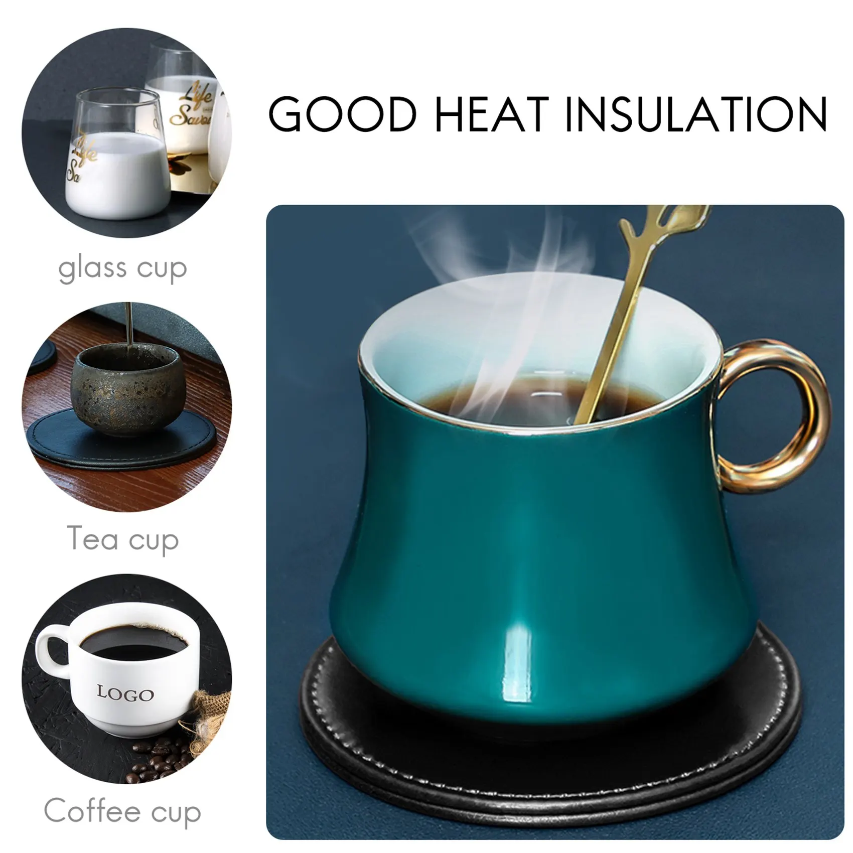 Set of 6 Leather Drink Coasters Round Cup Mat Pad for Home and Kitchen Use Black image 3