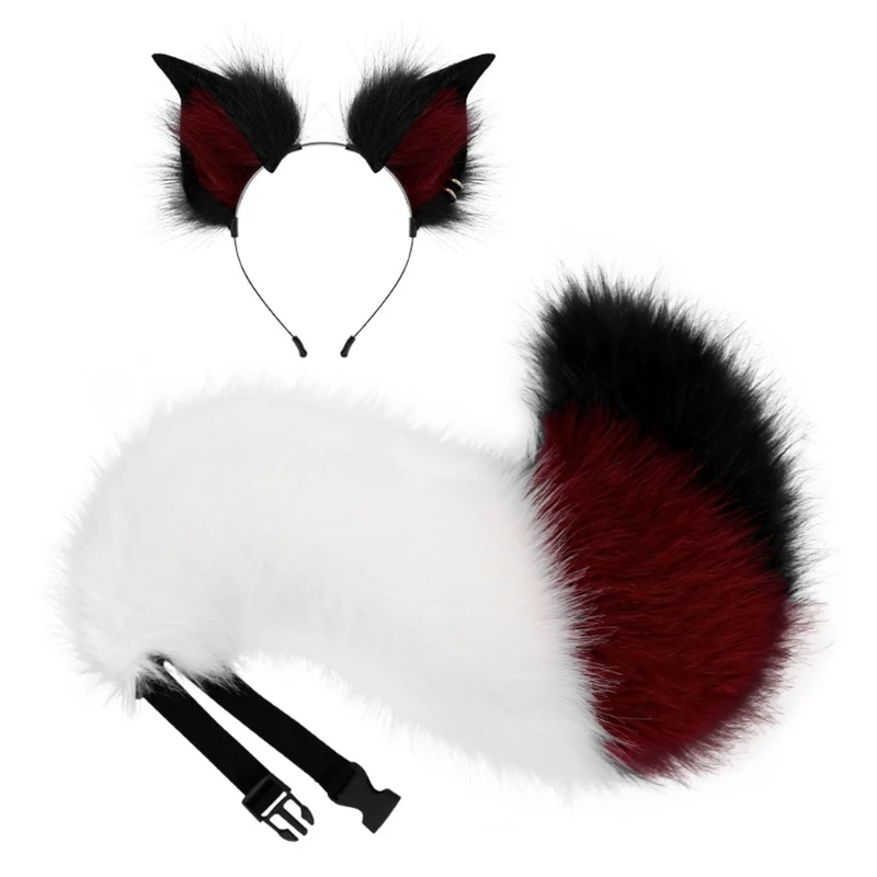 

Y3NE Animal Cosplay Costumes Cats Ears Foxes Tail Fauxs Furs Animal Ears Hairhoop Foxes Tail Halloween Dress Up Party Props