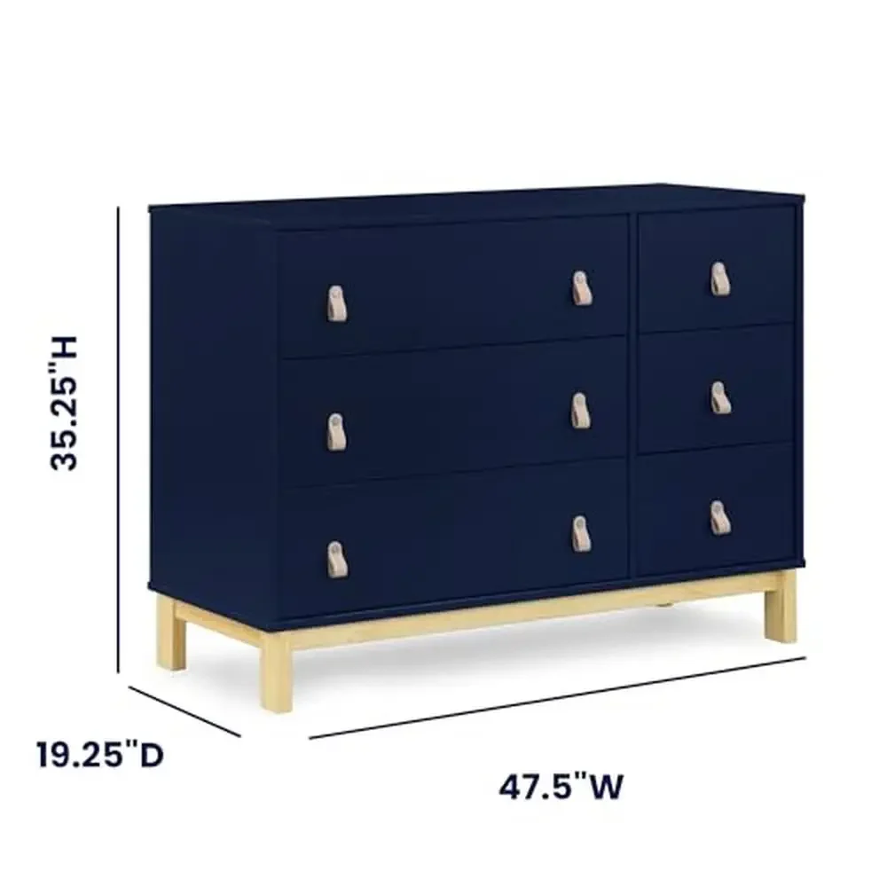 6 ลิ้นชัก Dresser หนังดึงลิ้นชักประสาน Greenguard Gold Certified Navy/Natural ปลอดภัยตัวเลือก Easy Assembly ทนทาน