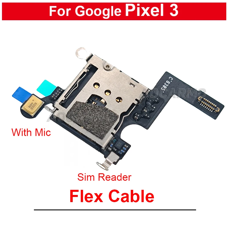 For Google Pixel 3 SIM Tray Reader Sim Card Holder Socket With Mic Micphone Flex Cable Replacement Part