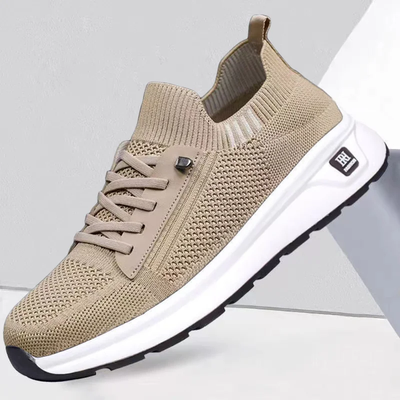 New Spring Summer Soft Soled Men's Breathable Knitted Mesh Casual Sports Shoes Trendy Coconut Running Shoes Outdoor Sneakers