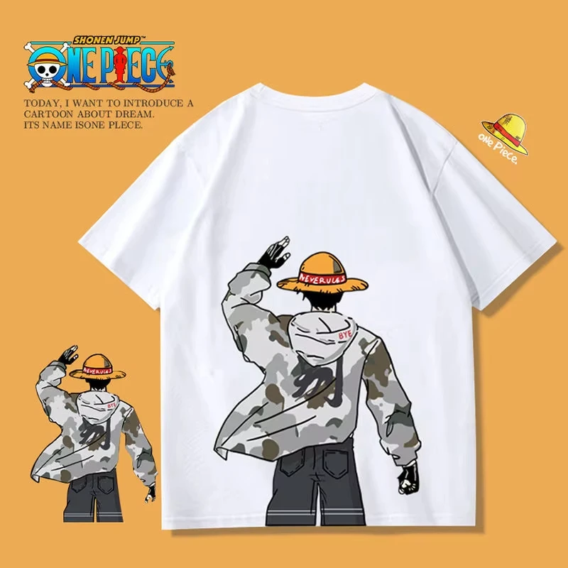 ONE PIECE Luffy Printed Short-sleeved T-shirt Men's and Women's Ins Trendy Brand Couple's Loose Pure Cotton 2026 New Summer