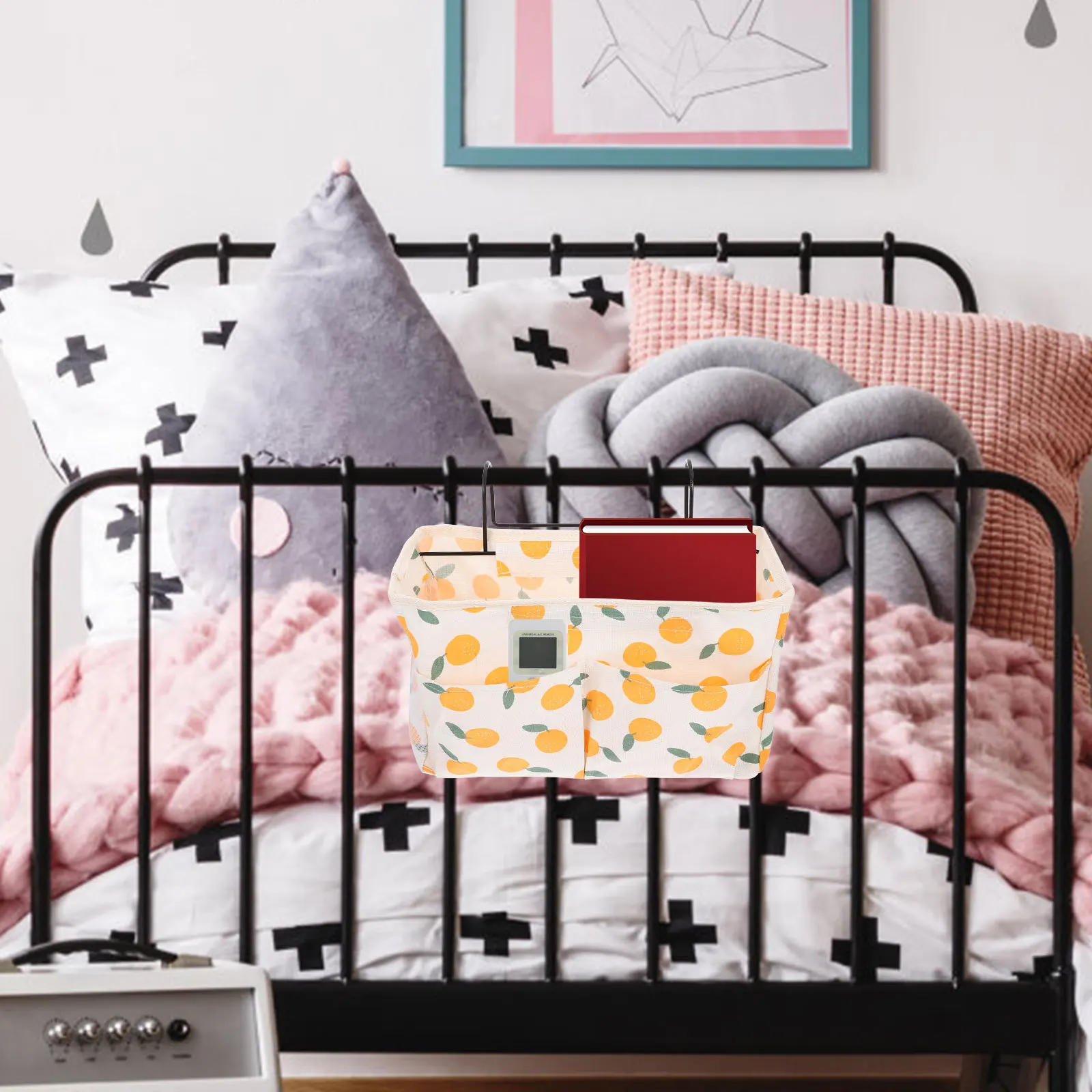 

Hook Hanging Storage Bag Large Capacity Bedroom Organizer For Sundries Phone Books Baby Clothes Dormitory Bed Side Pouch