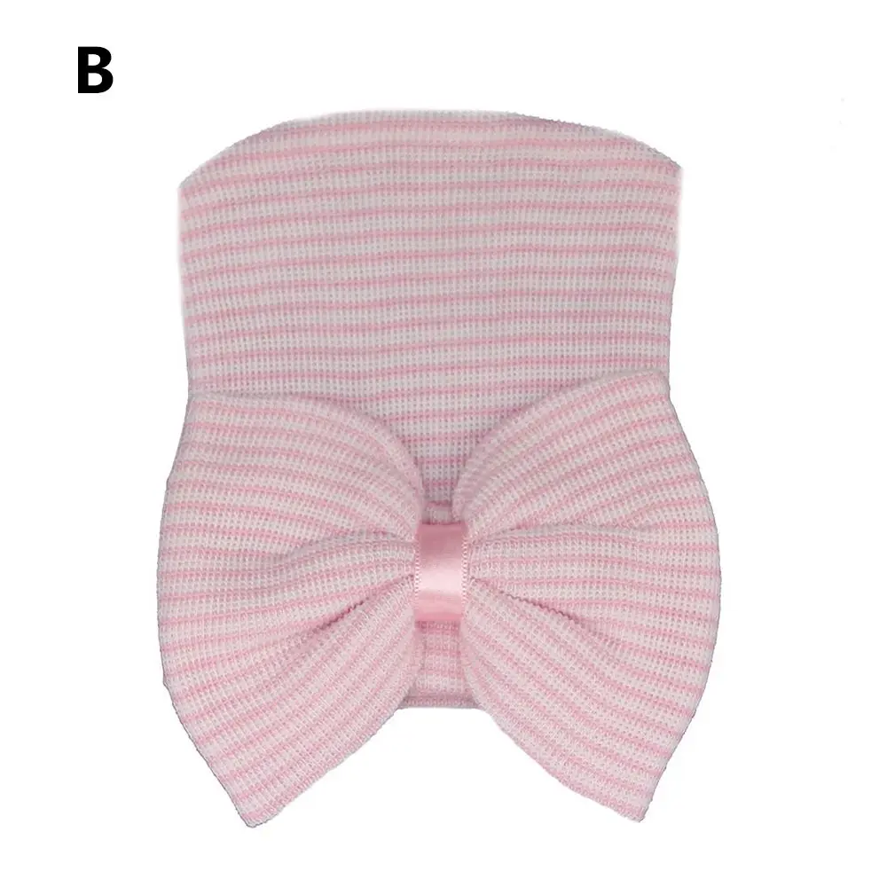 

New for Girls Stripe Infant Hat Newborn Hospital Hat Nursery Beanie Cap with Bow Hats