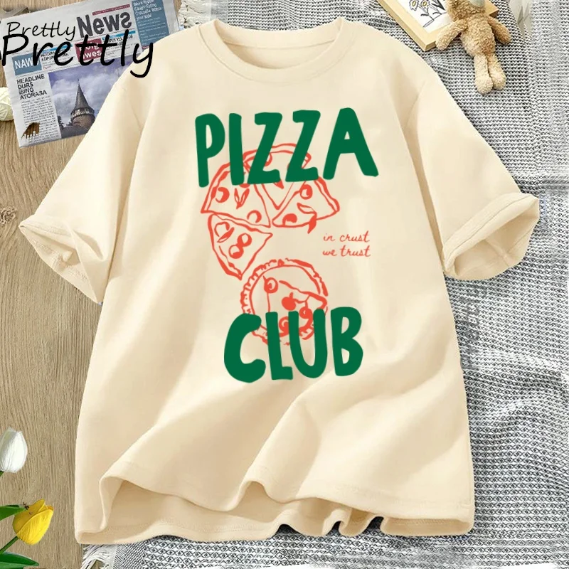 Camiseta Pizza Club Retro sabor de Italia camiseta comida italiana Camiseta algodón manga corta cuello redondo ropa de mujer ropa de calle