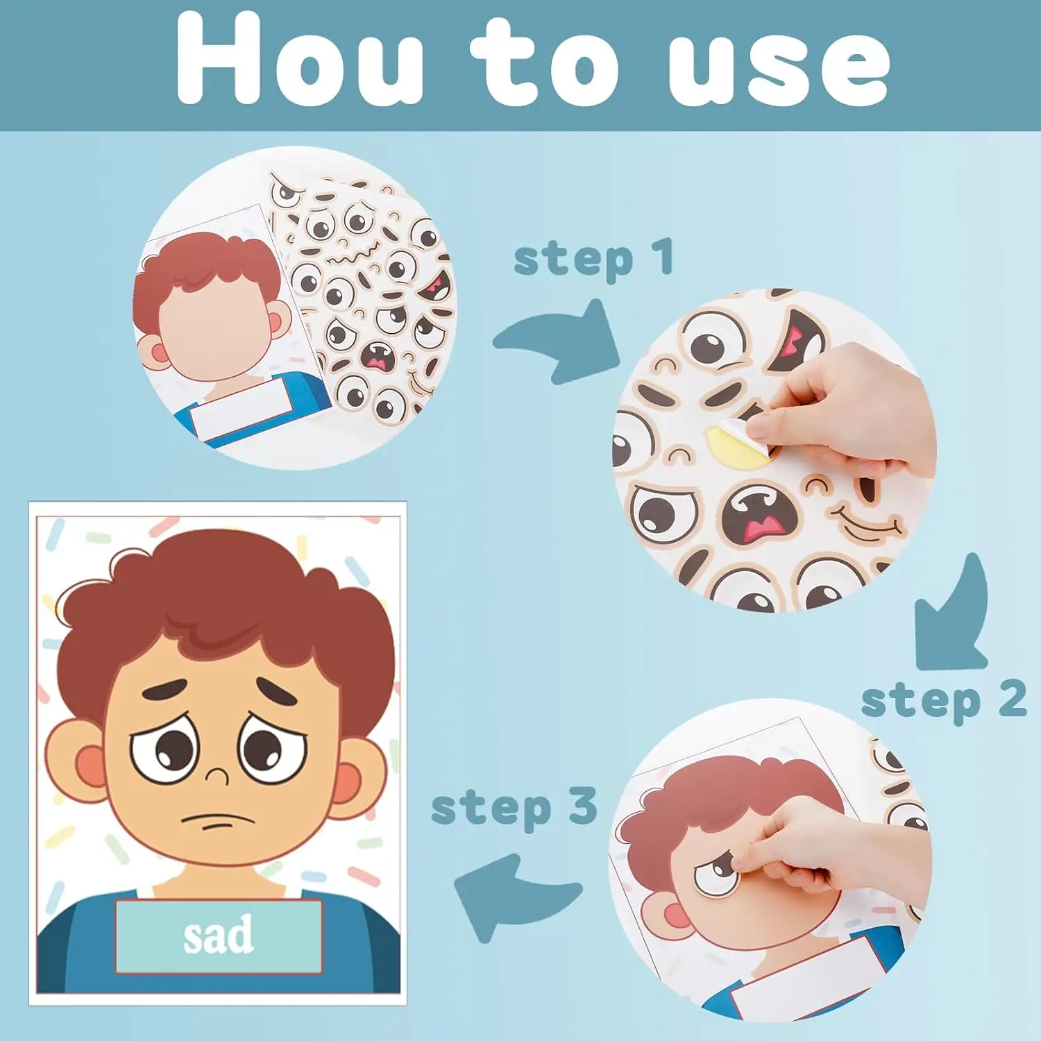 15Pcs attività di apprendimento emotivo sociale 2 Face board con 9 carte di emozione che fanno giochi di volti giocattoli educativi per l'autismo sensoriale