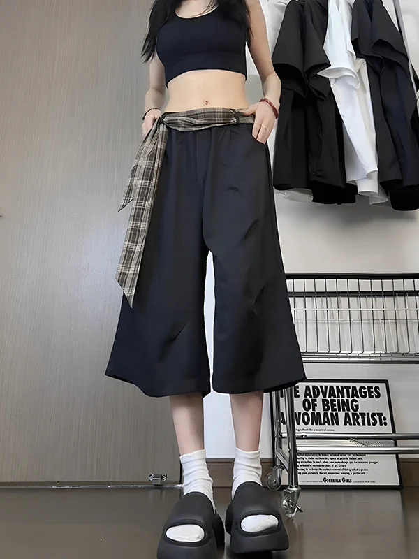 

Мужская и женская клетчатая ортопедическая одежда с поясом, свободная рабочая одежда в американском сложенном виде, брюки-десантники длиной до колена, ледяной шелк, Qui-Dry Seven-Q...