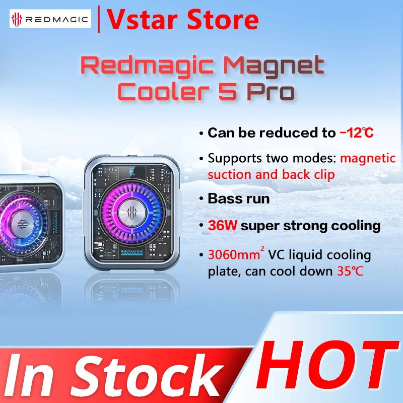 

RedMagic Cooler 5 Pro Magnetic Ice FunCooler RGB LED 36W Semiconductor Heat Dissipation Cooling For Gaming Oneplus Phone