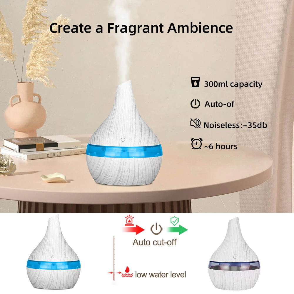 300ml Mini Touch Humidifier  USB Diffuser with 2 Essential Oils  Portable for Travel Office Bedroom Small Spaces  Quiet Ultrason