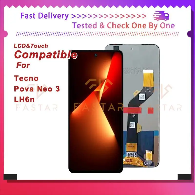 Lh6n 6.82 "getestet für tecno pova neo3 lcd lh6n lcd display touch digitalis ierer baugruppe ersatz telefon bildschirm tecno pova neo 3 lcd