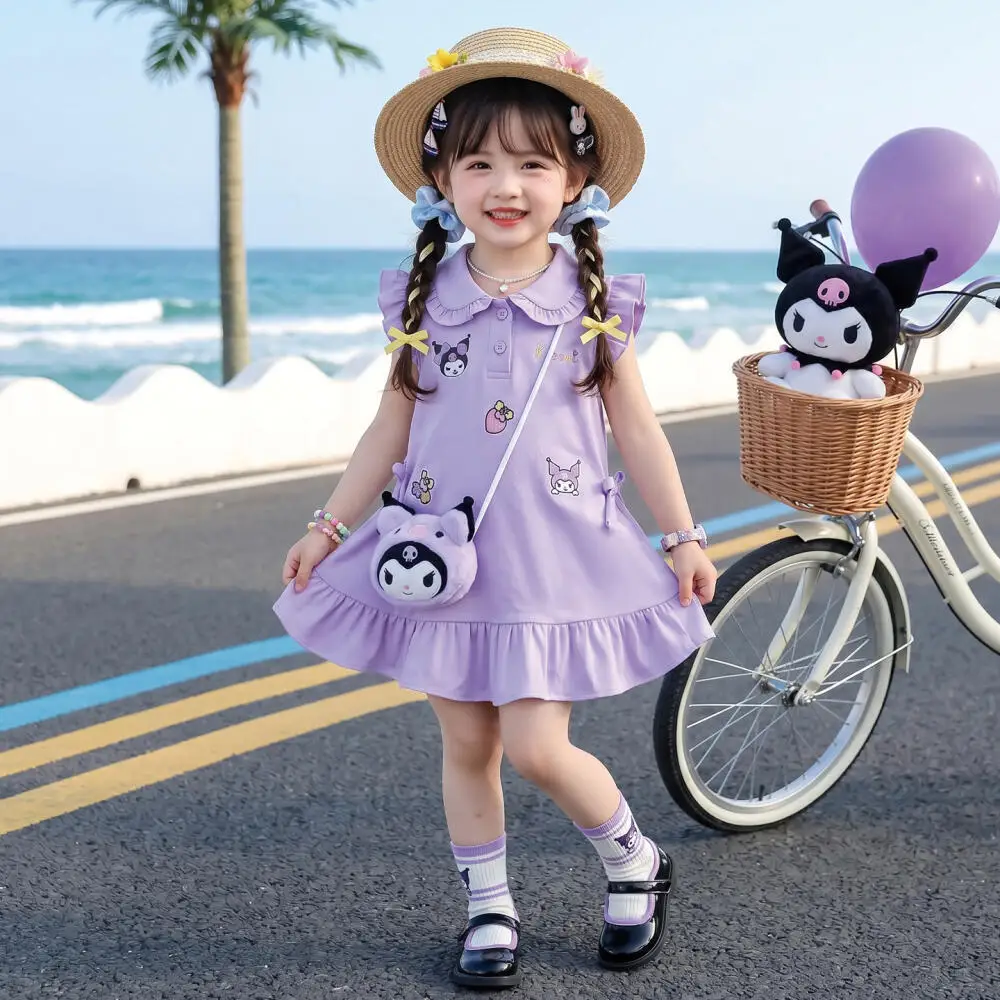 

Sanrio Kuromi Girls Thin Skirt Summer Dress 2026 New Children's Dress Baby Girl Polo Princess Skirt Super Beautiful Kawaii Top