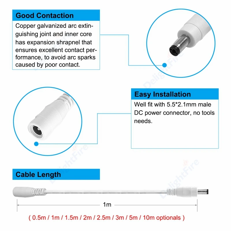 LED Strip 5V 12V DC Power Cable 5.5mm 2.1mm 1/1.5/2m Copper Wires Plug Jack Extension Cord For Rounter Solar Panel CCTV Camera