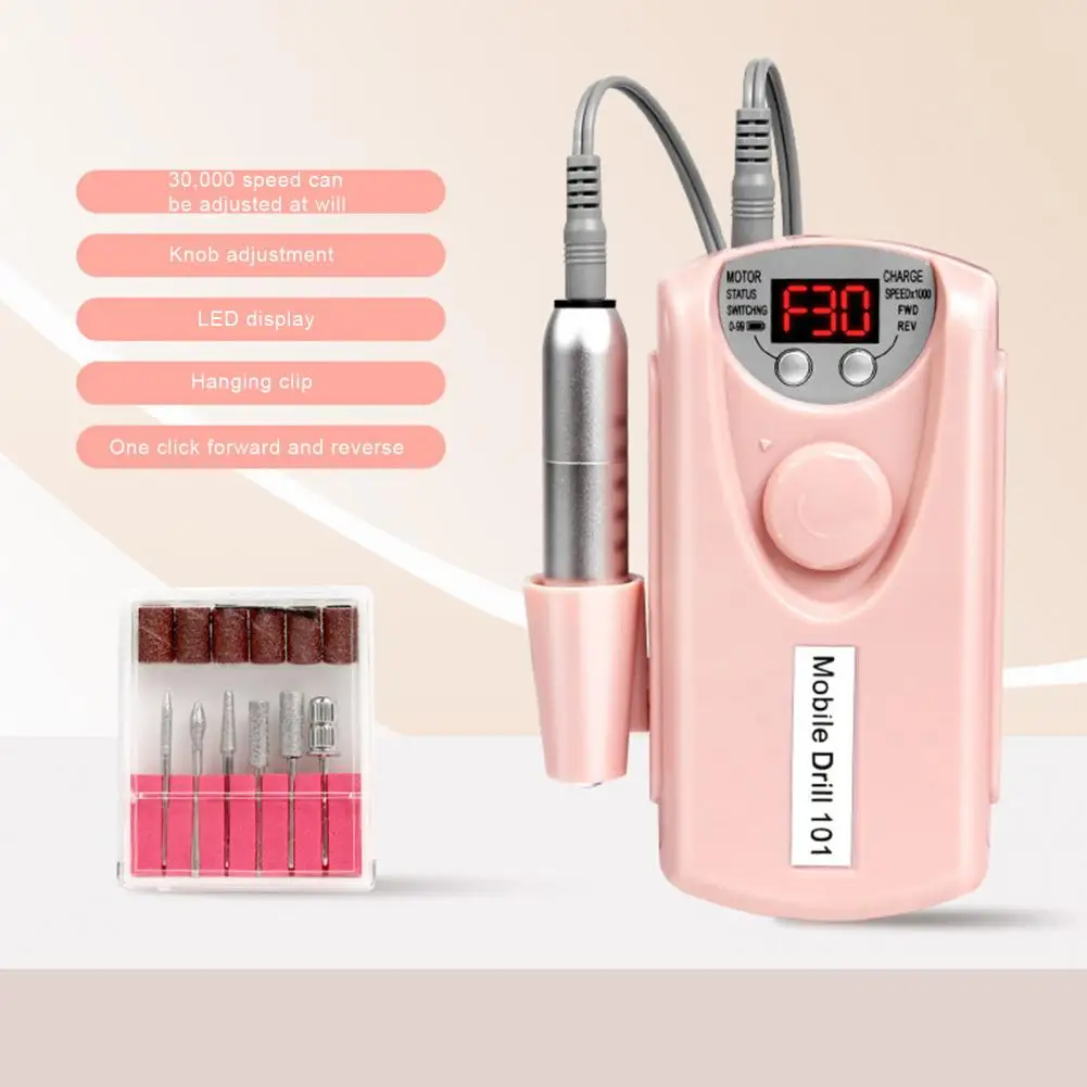 

Nail Drill Machine 30000 RPM Electric File Rechargeable Nail File with 6 Bits LCD Screen Nail Polishing Shaping Manicure Tool