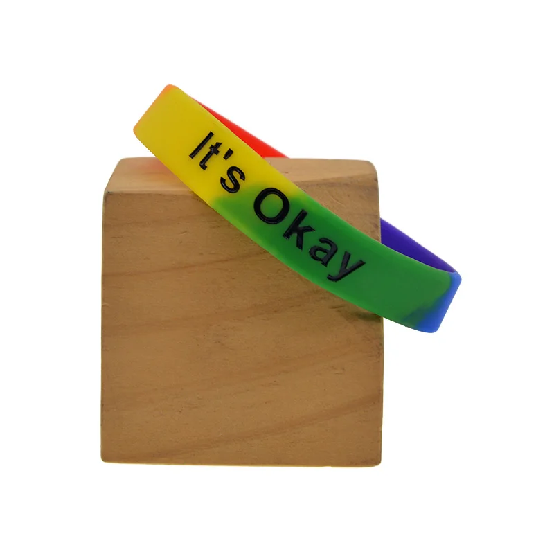 50 Pcs It Is OKay Silicone Wristband Inspirational Mental Health Rubber Bracelet Rainbow Color