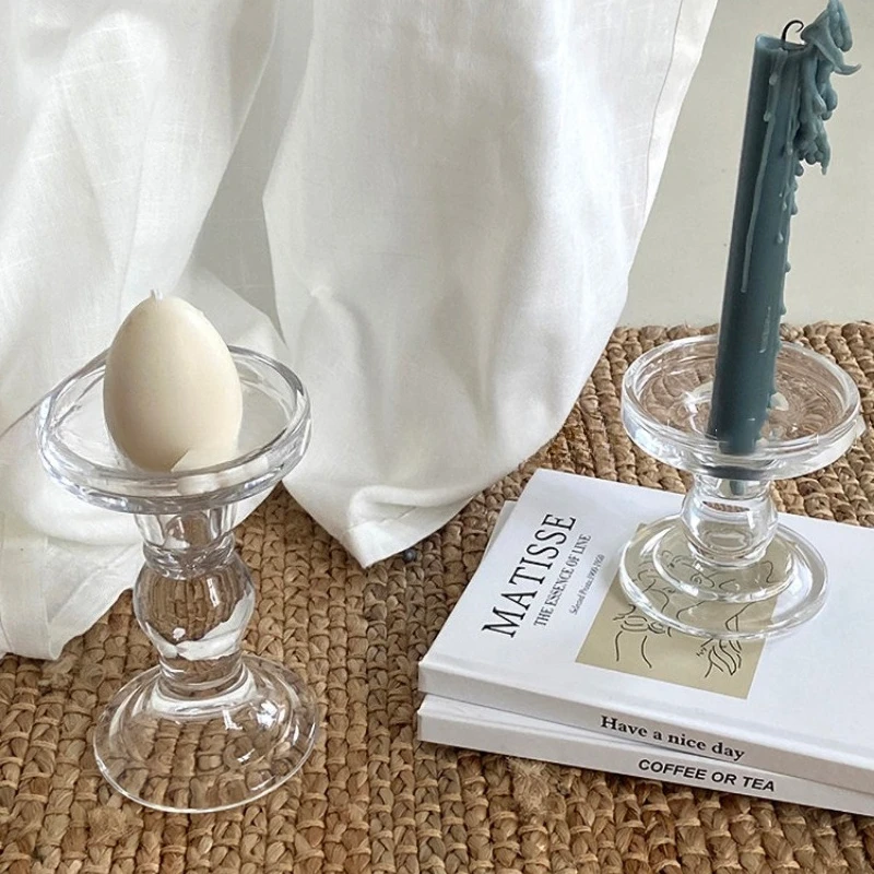Ins-Style Französischer Transparenter Glas-Kerzenhalter, Eleganter Kristall-Teelichthalter für Heimdekoration, Couchtisch-Deko, Requisite, Geschenk
