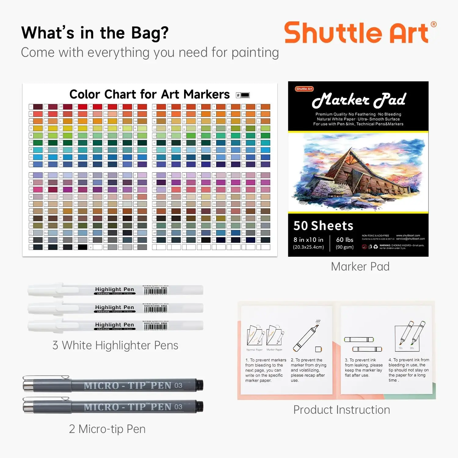 Shuttle Art 240 Colors Alcohol Markers, 239 Colors Dual Tip Art Marker Set Plus Colorless Blender, Micro-tip Pens, White Highlighter Pens, Marker Bag with Holders Perfect for Students Adults Coloring