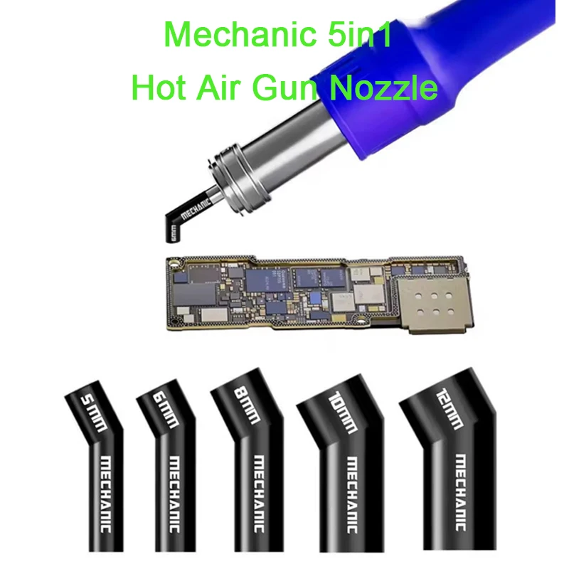 

Mechanic 5in1 Hot Air Nozzle Compatible With 861 Series Heat Gun 5 6 8 10 12mm Oblique Blow Nozzle Even Heating Tools