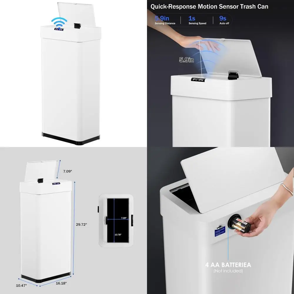 

Автоматическое бесконтактное мусорное ведро на 18,5 галлонов с датчиком движения, матовой нержавеющей сталью и держателем для сумки