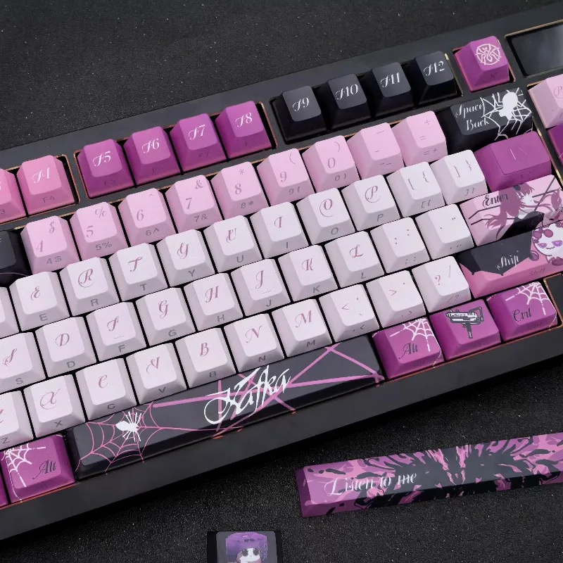 Custom Kafuka Keycaps Cherry Profile Black Purple Cartoon Cute Anime PBT Side Carved Keycaps Keyboard Decoration Gift