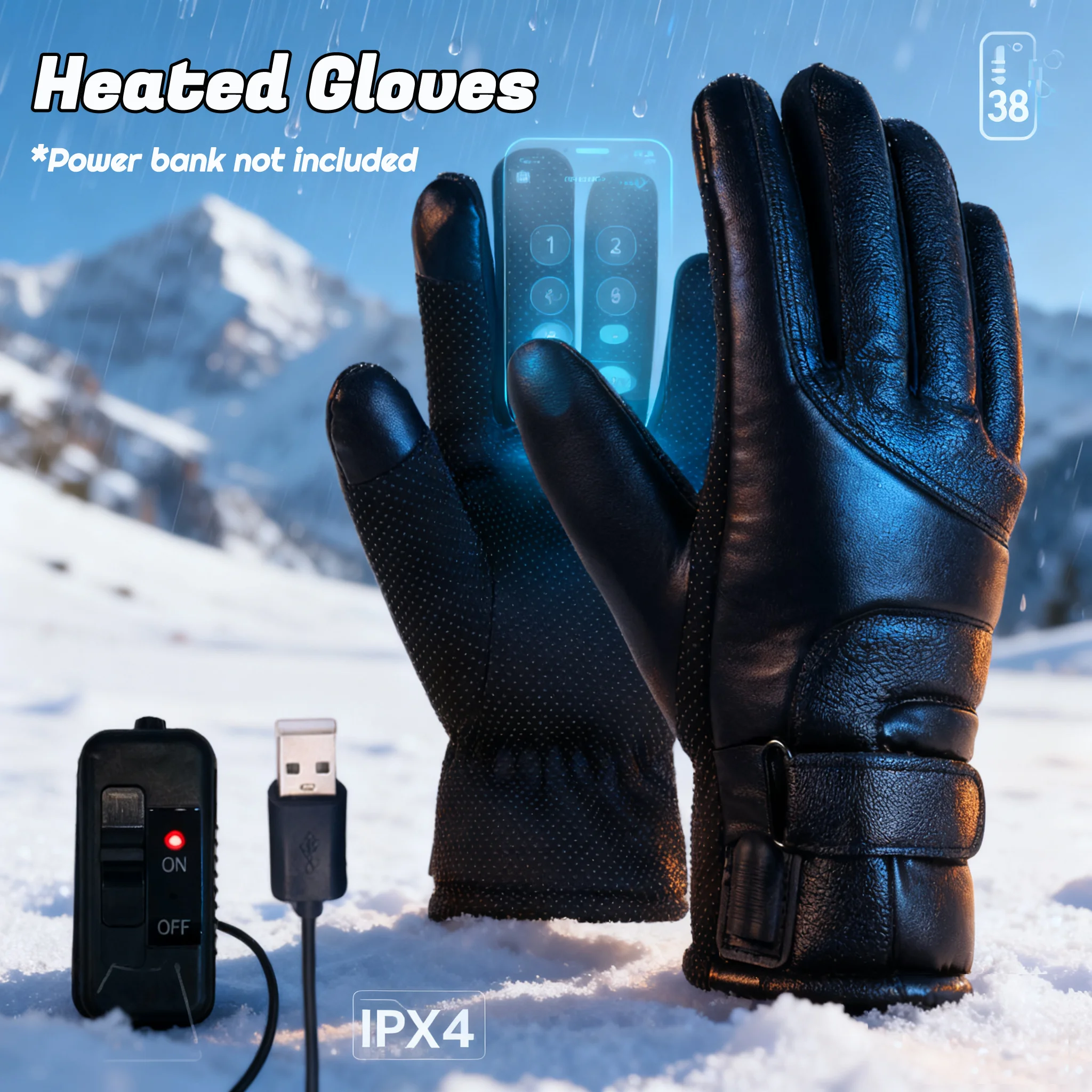 

Electric Heated Gloves Windproof Touchscreen Hand Warmer PU Motorcycle Thermal Gloves Winter Warm Cycling Gloves