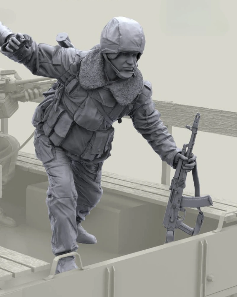 1/16 Scale Die-Cast Resin Figure Model Kit Russian Internal Troops Seeking Cover (No Truck) Unassembled and Unpainted