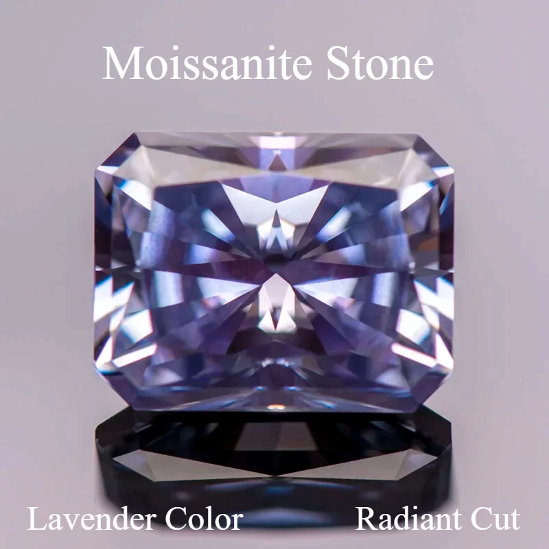 

Moissanite Stone Radiant Cut Lavender Color Gemstone Lab Grown Diamond For Charms Jewelry Making Materials With GRA Certificate