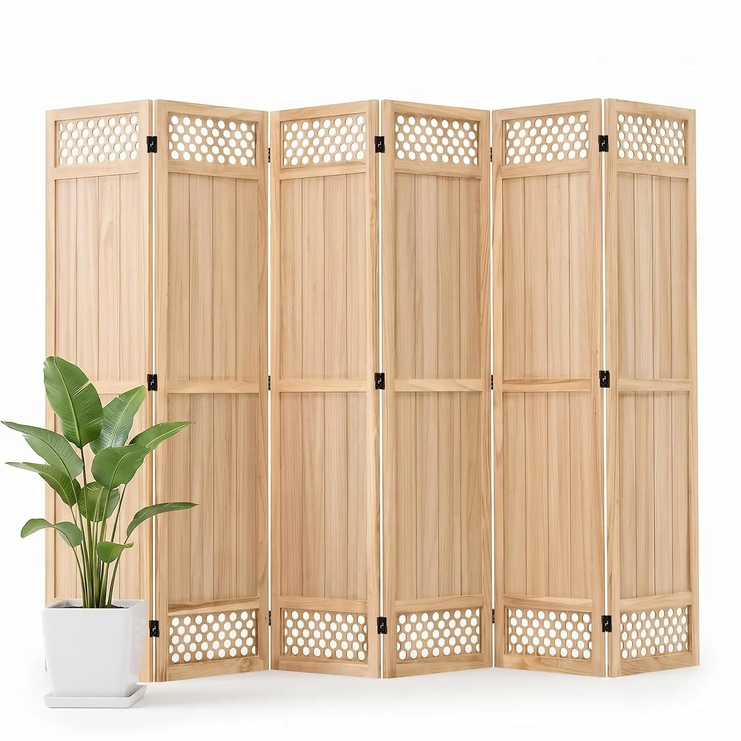 Natural Carved Wood Room Divider 6 Panel 67